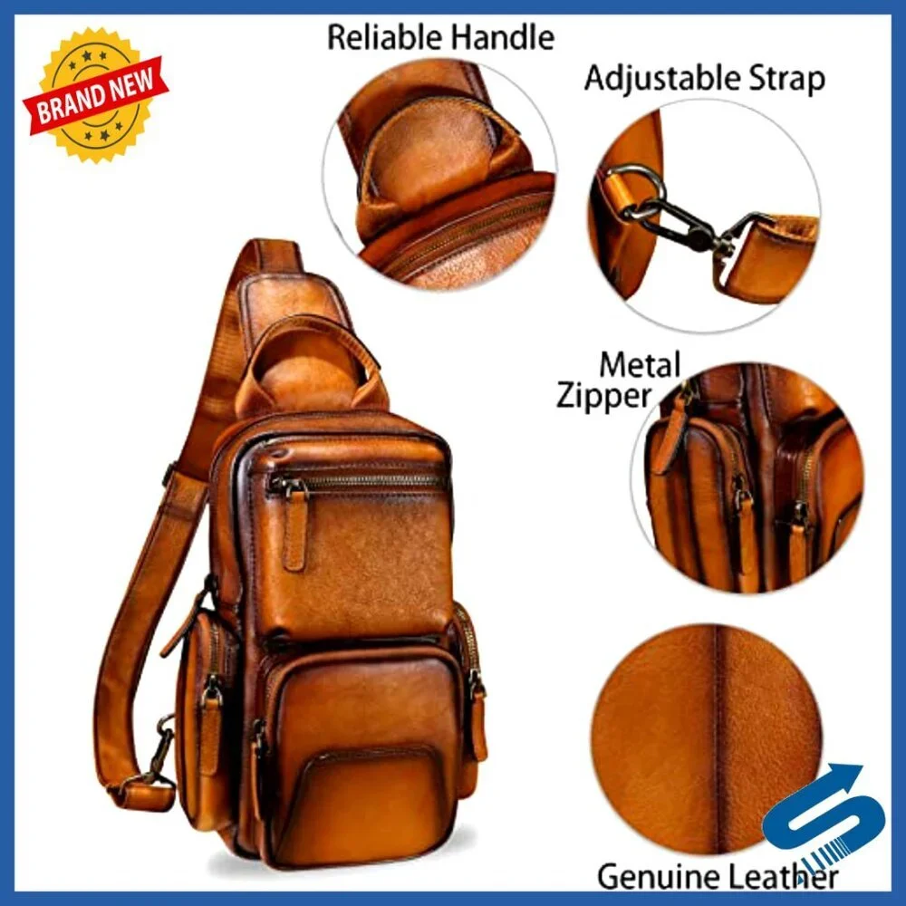 Genuine Leather Crossbody Backpack Daypack Hiking Casual Shoulder Bag